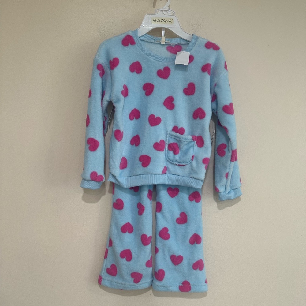 Kate Mack blue and pink hearts, plush sweatshirt and jogger two piece size 6 NWT